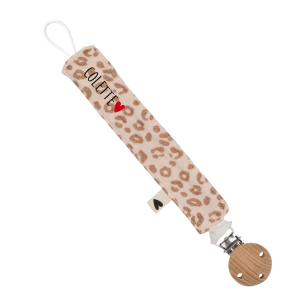 attache tétine gaze de coton léopard personnalisable