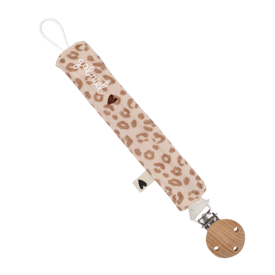 attache tétine gaze de coton léopard personnalisable