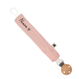Attache tétine gaze de coton rose personnalisable