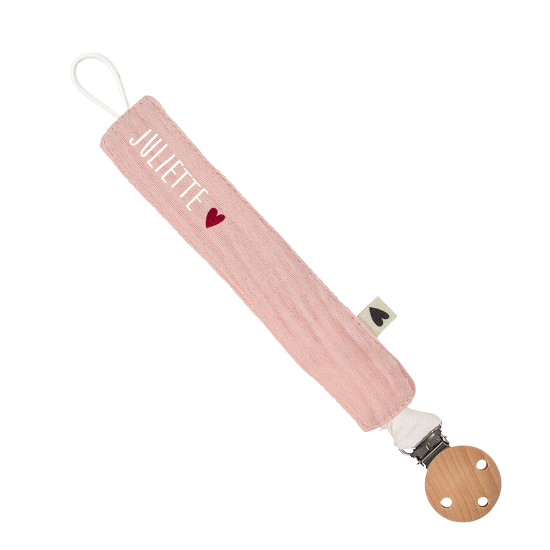 Attache tétine gaze de coton rose personnalisable
