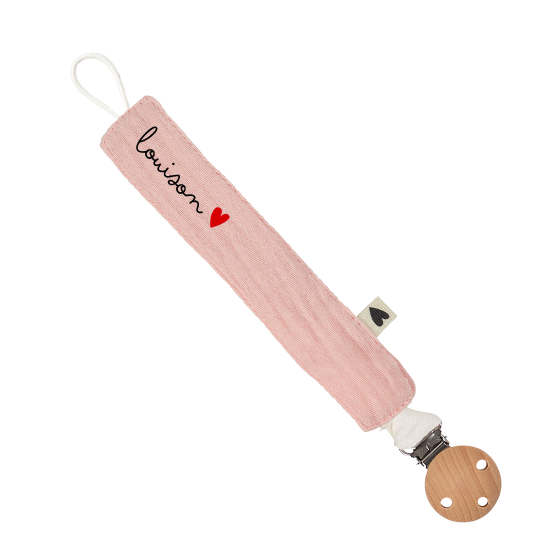 Attache tétine gaze de coton rose personnalisable