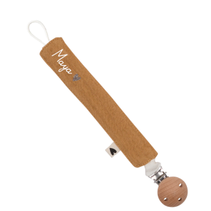 attache tétine gaze de coton camel personnalisable