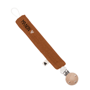 attache tétine gaze de coton caramel personnalisable