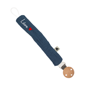 attache tétine gaze de coton bleu personnalisable