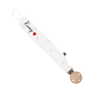 Attache tétine gaze de coton coeurs personnalisable
