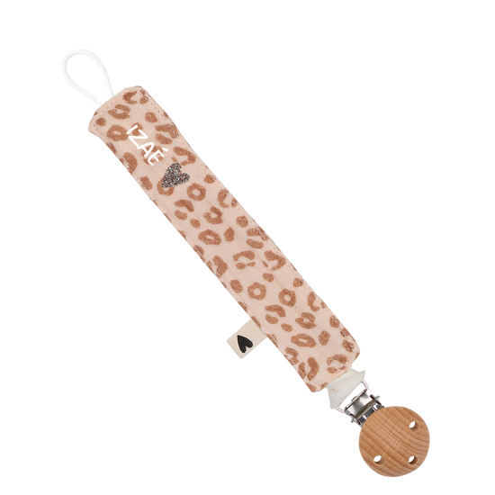 attache tétine gaze de coton léopard personnalisable