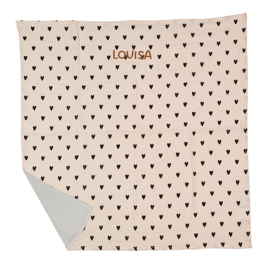 couverture pilou coeurs ecru personnalisable