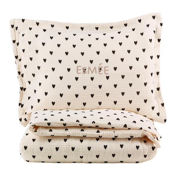 parure de lit gaze coeurs ecru