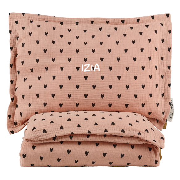 parure de lit gaze coeurs rose