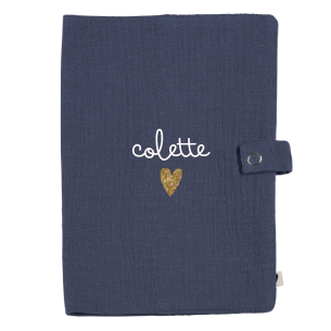 Protège carnet en gaze de coton bleu jean