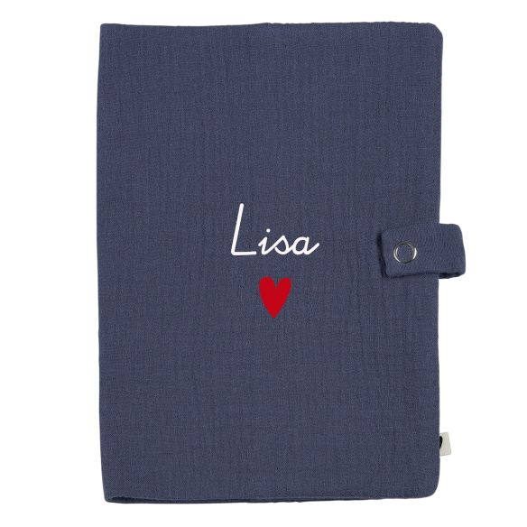 Protège carnet en gaze de coton bleu jean