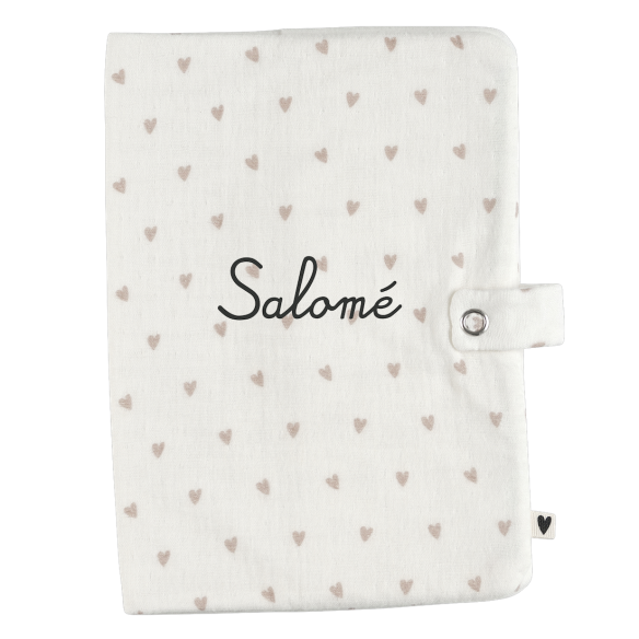 Protège carnet en gaze de coton motif coeur
