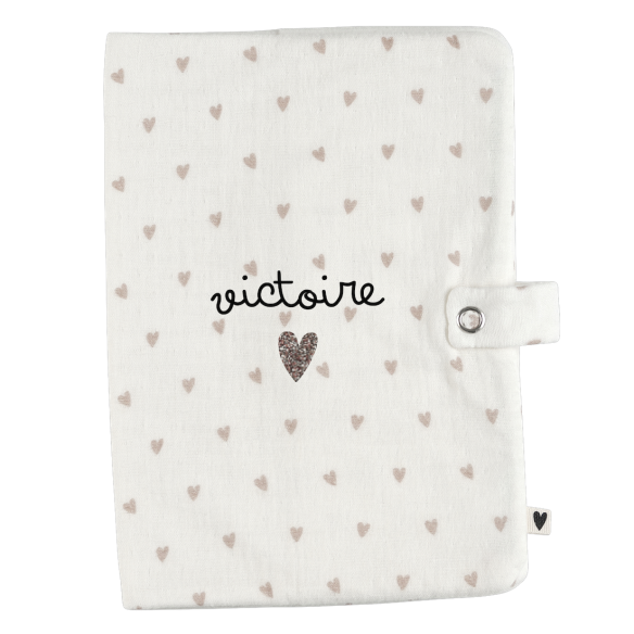 Protège carnet en gaze de coton motif coeur personnalisé