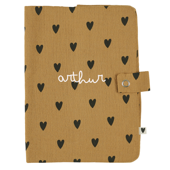 Protège carnet de santé gaze coeurs personnalisé