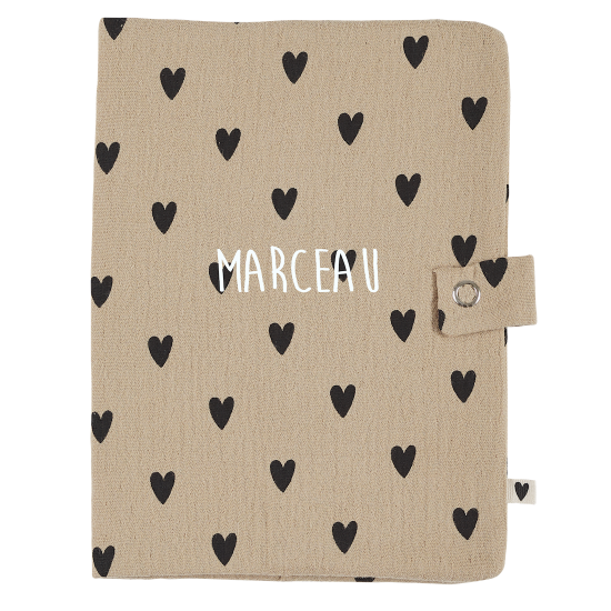 Protège carnet de santé gaze coeurs personnalisé