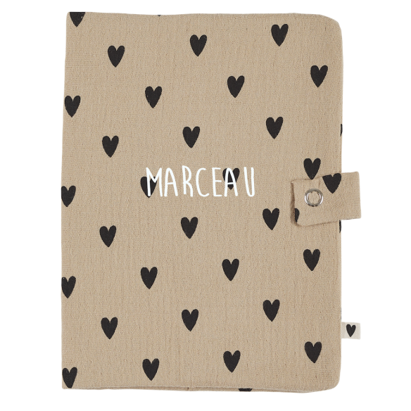 Protège carnet de santé gaze coeurs personnalisé