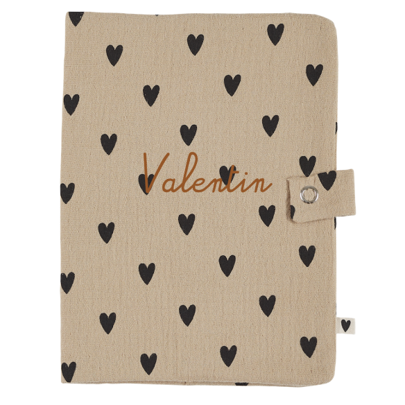 Protège carnet de santé gaze coeurs personnalisé