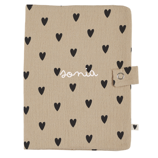Protège carnet de santé gaze coeurs personnalisé