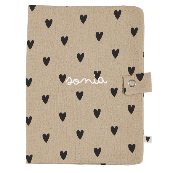 Protège carnet de santé gaze coeurs personnalisé