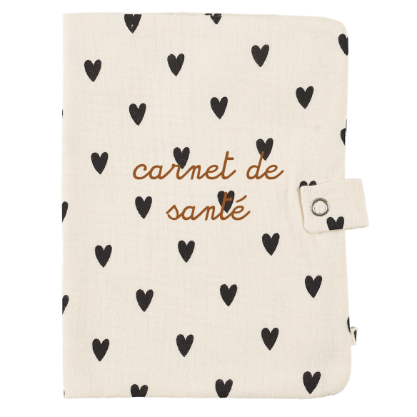 Protège carnet de santé gaze coeurs personnalisé