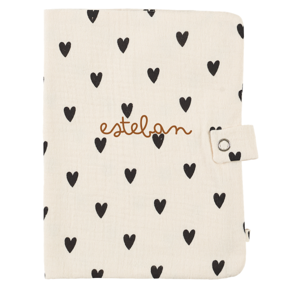 Protège carnet de santé gaze coeurs personnalisé