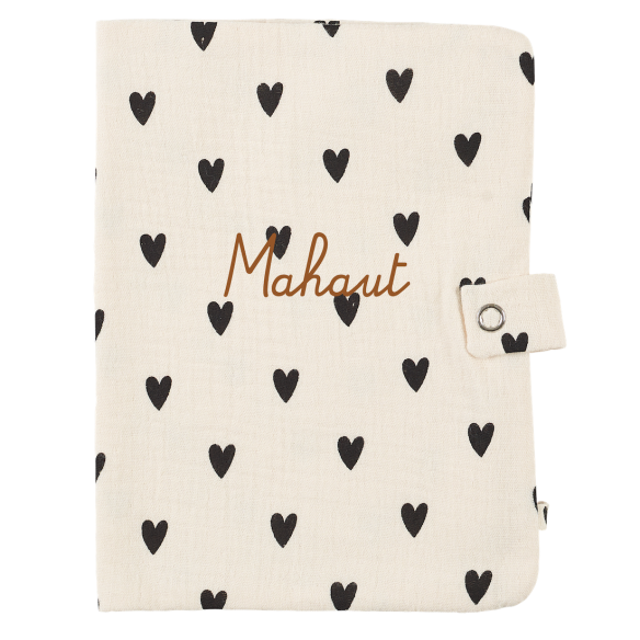 Protège carnet de santé gaze coeurs personnalisé