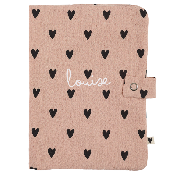 Protège carnet de santé gaze coeurs personnalisé