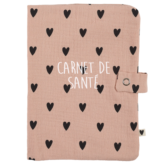Protège carnet de santé gaze coeurs personnalisé