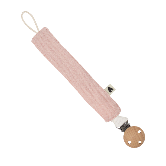 Attache tétine gaze de coton rose personnalisable