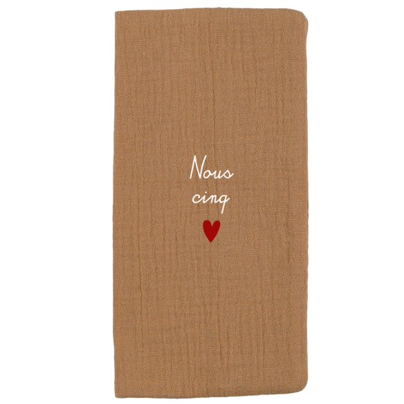 Protège livret de famille en gaze de coton camel