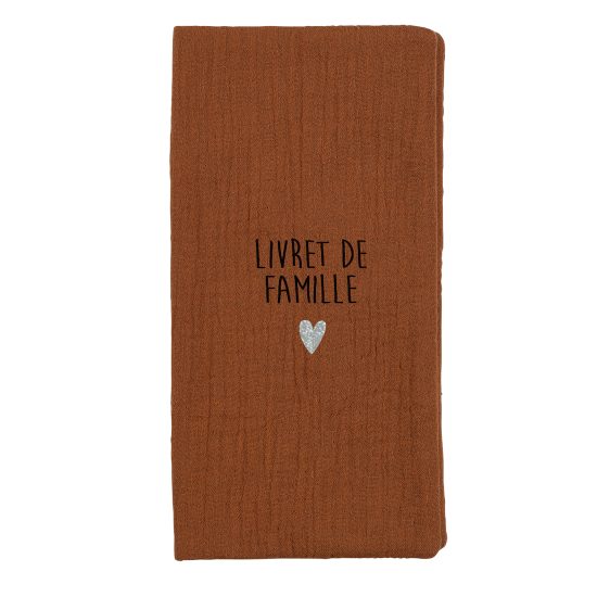 Protège livret de famille en gaze de coton caramel