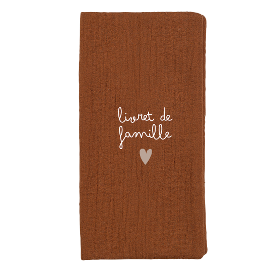 Protège livret de famille en gaze de coton caramel