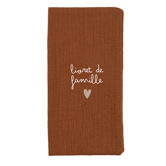 Protège livret de famille en gaze de coton caramel