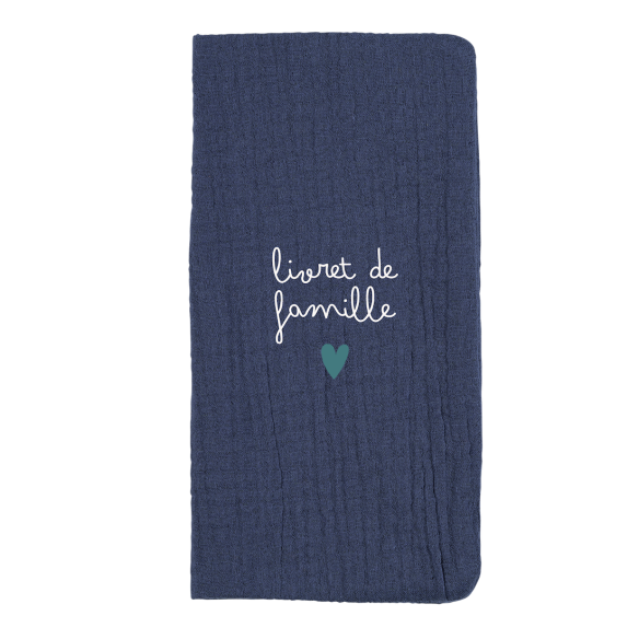 Protège livret de famille en gaze de coton bleu jean