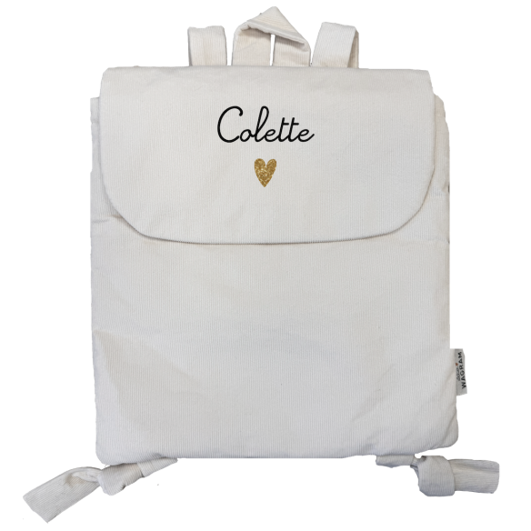 sac à dos velours ecru personnalisé