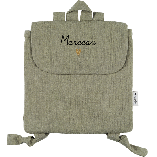 sac à dos gaze vert olive personnalisé gaze de coton