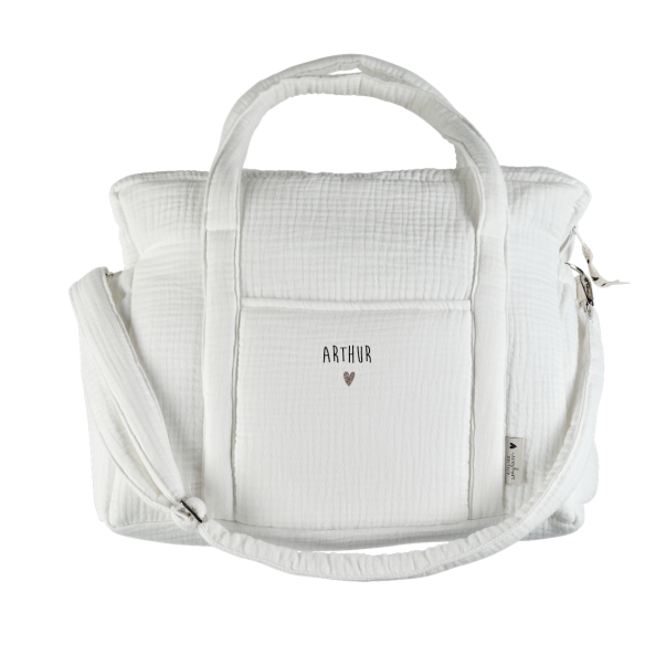 sac à langer en gaze de coton ecru personnalisé