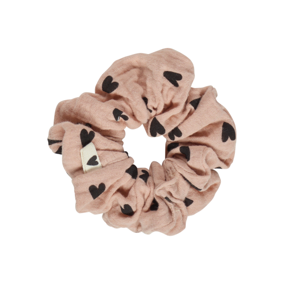 chouchou gaze de coton coeurs rose - accessoire cheveux