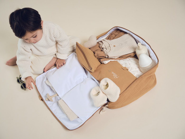 mini valise en gaze de coton camel - sac week end