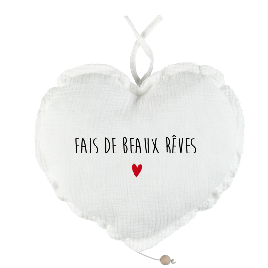 mobile musical coeur - veilleuse enfant gaze de coton ecru mobile musical coeur - veilleuse enfant gaze de coton ecru
