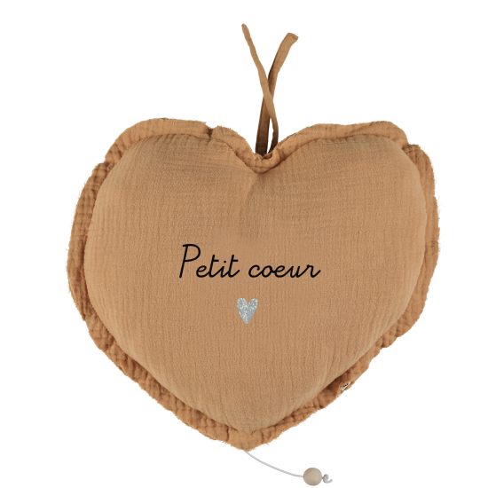 mobile musical coeur - veilleuse enfant gaze de coton camel