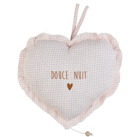 mobile musical coeur - veilleuse enfant gaze de coton carreaux
