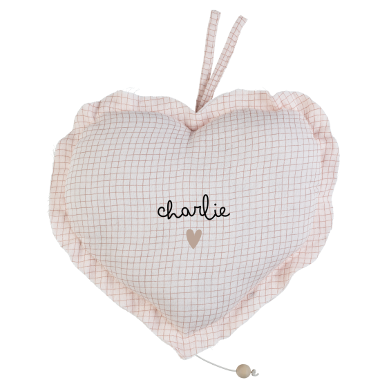 mobile musical coeur - veilleuse enfant gaze de coton carreaux