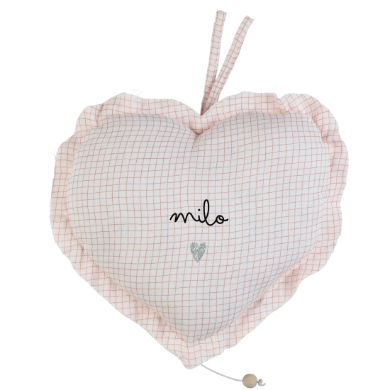 mobile musical coeur - veilleuse enfant gaze de coton carreaux