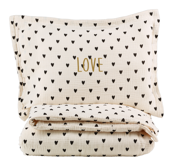 parure de lit gaze coeurs ecru