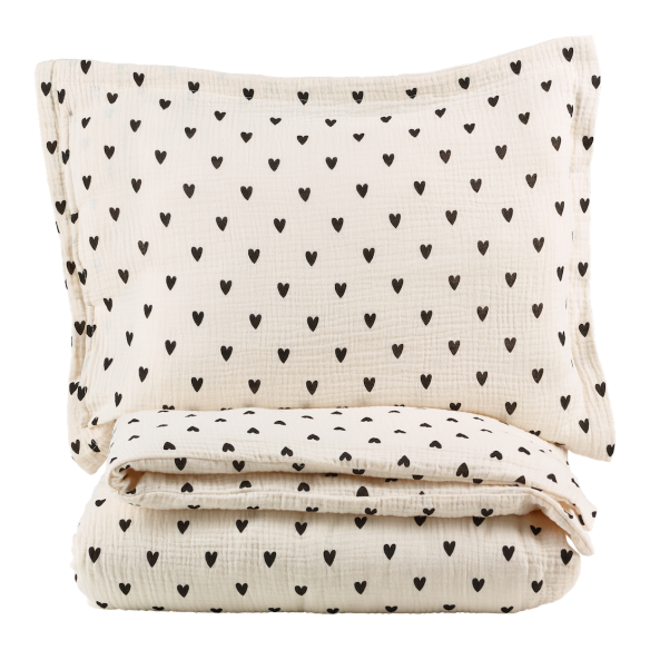 parure de lit gaze coeurs ecru