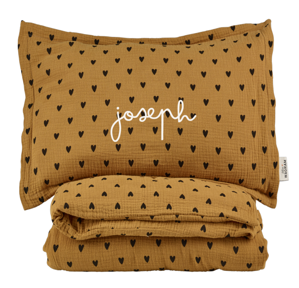 parure de lit gaze coeurs camel