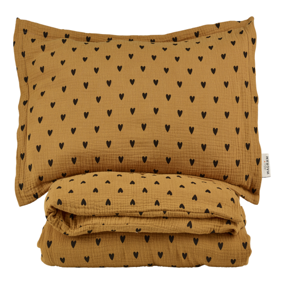 parure de lit gaze coeurs camel