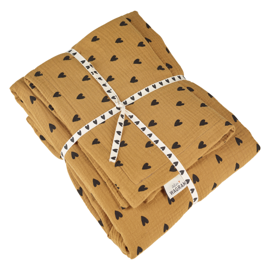 parure de lit gaze coeurs camel