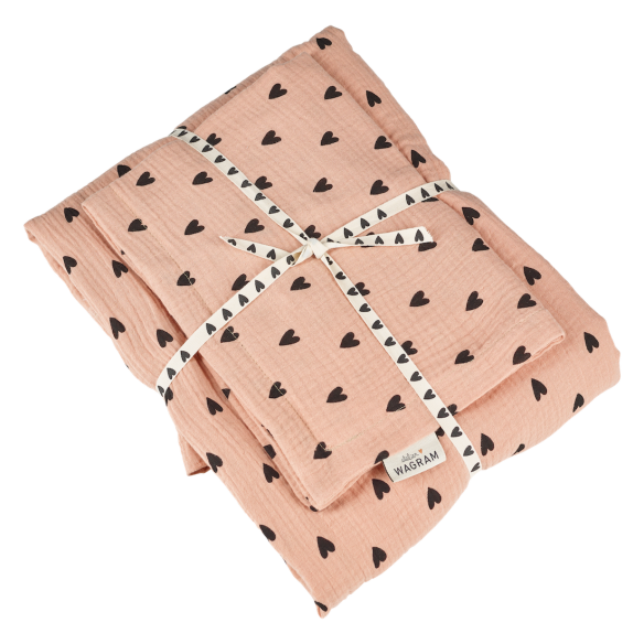 parure de lit gaze coeurs rose